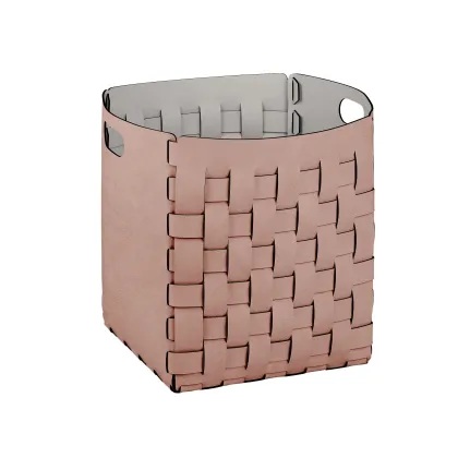 Zdjęcie Skórzany kosz 35x35xH40 cm w stylowym kolorze pudrowego różu