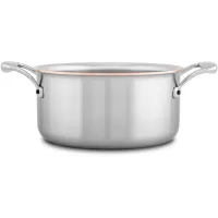 Picture A unique copper pot with ergonomic handles and stainless steel accessories