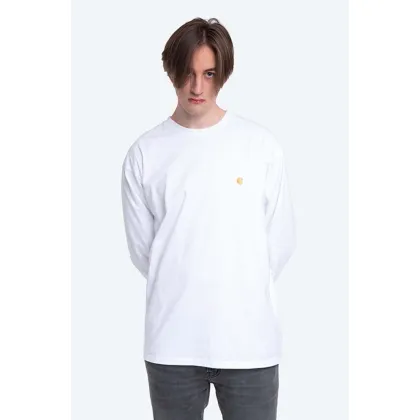Zdjęcie Carhartt WIP longsleeve bawełniany kolor biały gładki I026392.WHITE.GOLD