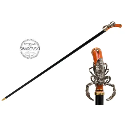 Zdjęcie Stylowa czarna laska z uchwytem w kształcie skorpiona - Pasotti