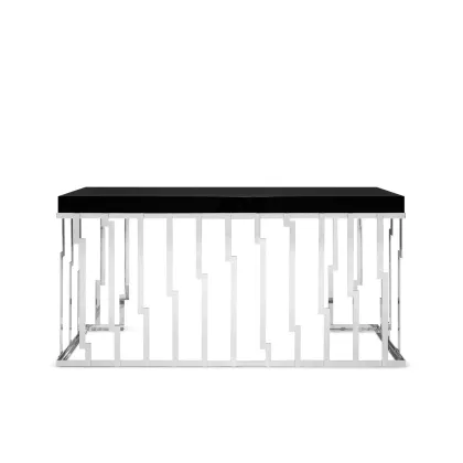 Picture Night Jungle wood veneer console with stainless steel base, height 183 cm - Ginger & Jagger