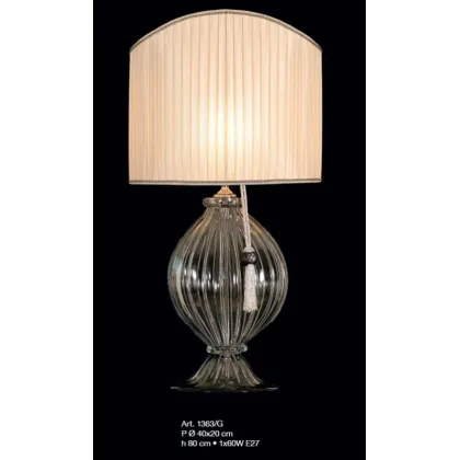 Picture Luxurious lamp with a gray blown Murano glass base and a closed flattened shade – Il Paralume Marina