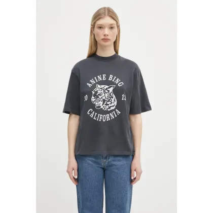 Zdjęcie Anine Bing t-shirt bawełniany Avi Tee Collegiate Leopard damski kolor czarny A.08.10922