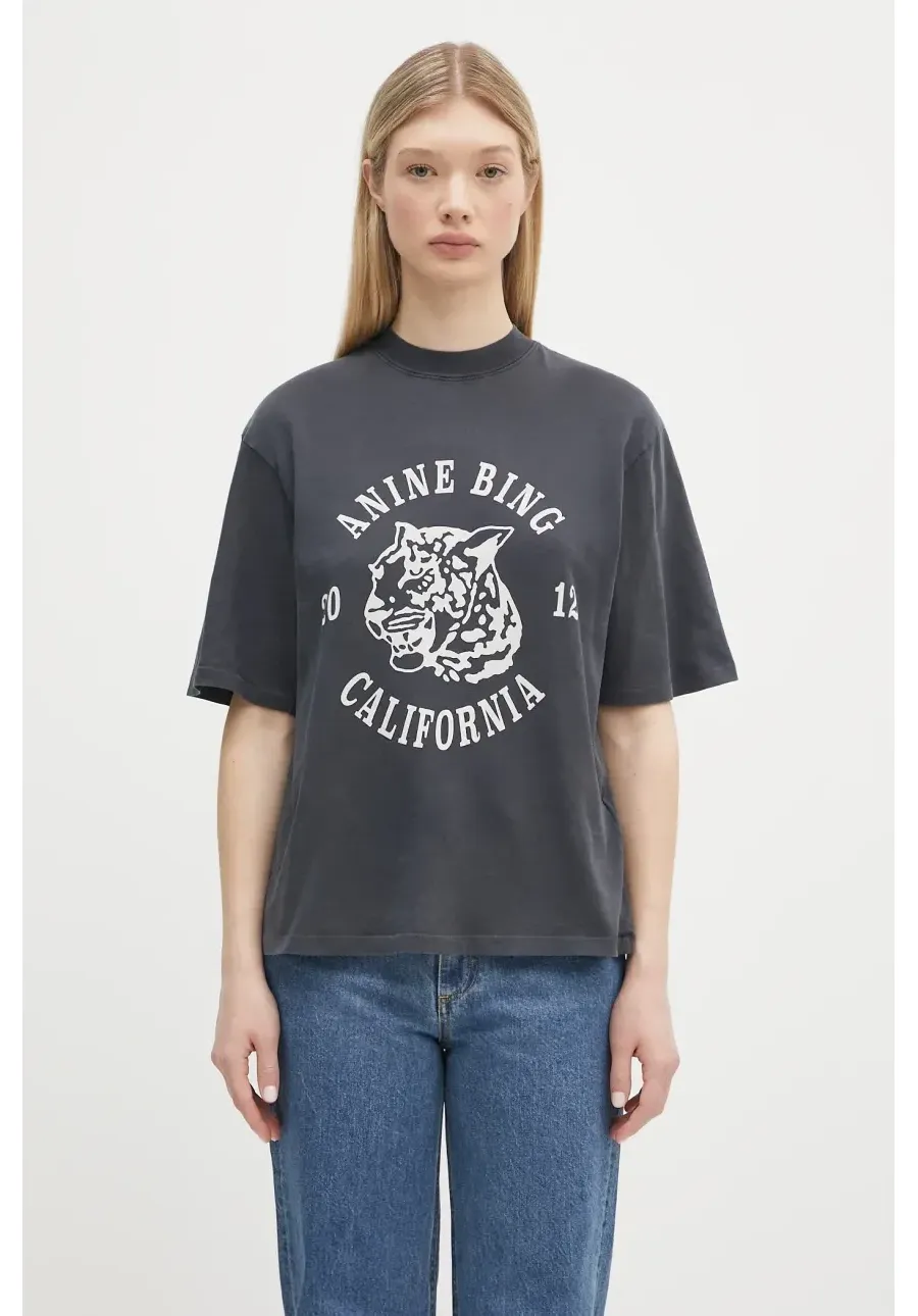 obrazek 1 Anine Bing t-shirt bawełniany Avi Tee Collegiate Leopard damski kolor czarny A.08.10922