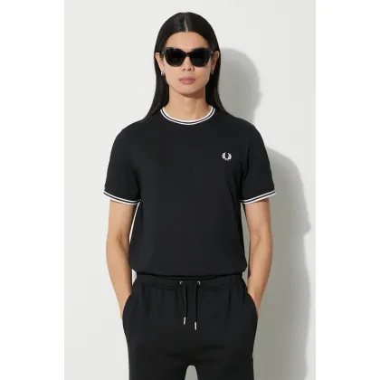 Zdjęcie Fred Perry t-shirt bawełniany męski kolor czarny z aplikacją M1588.102