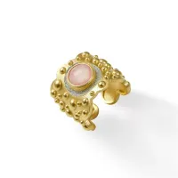 Picture Beautiful Ring 18K Gold Plated Silver Laboratory Diamond Pink Opal