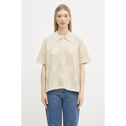 Zdjęcie Carhartt WIP koszula bawełniana W’ S/S Temple Knit Shirt damska kolor beżowy relaxed z kołnierzykiem klasycznym I034541