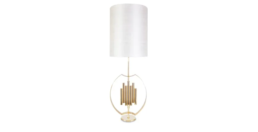 obrazek 4 Elegancka lampka nocna Gold Tupelo z jedwabnym cylindrycznym abażurem