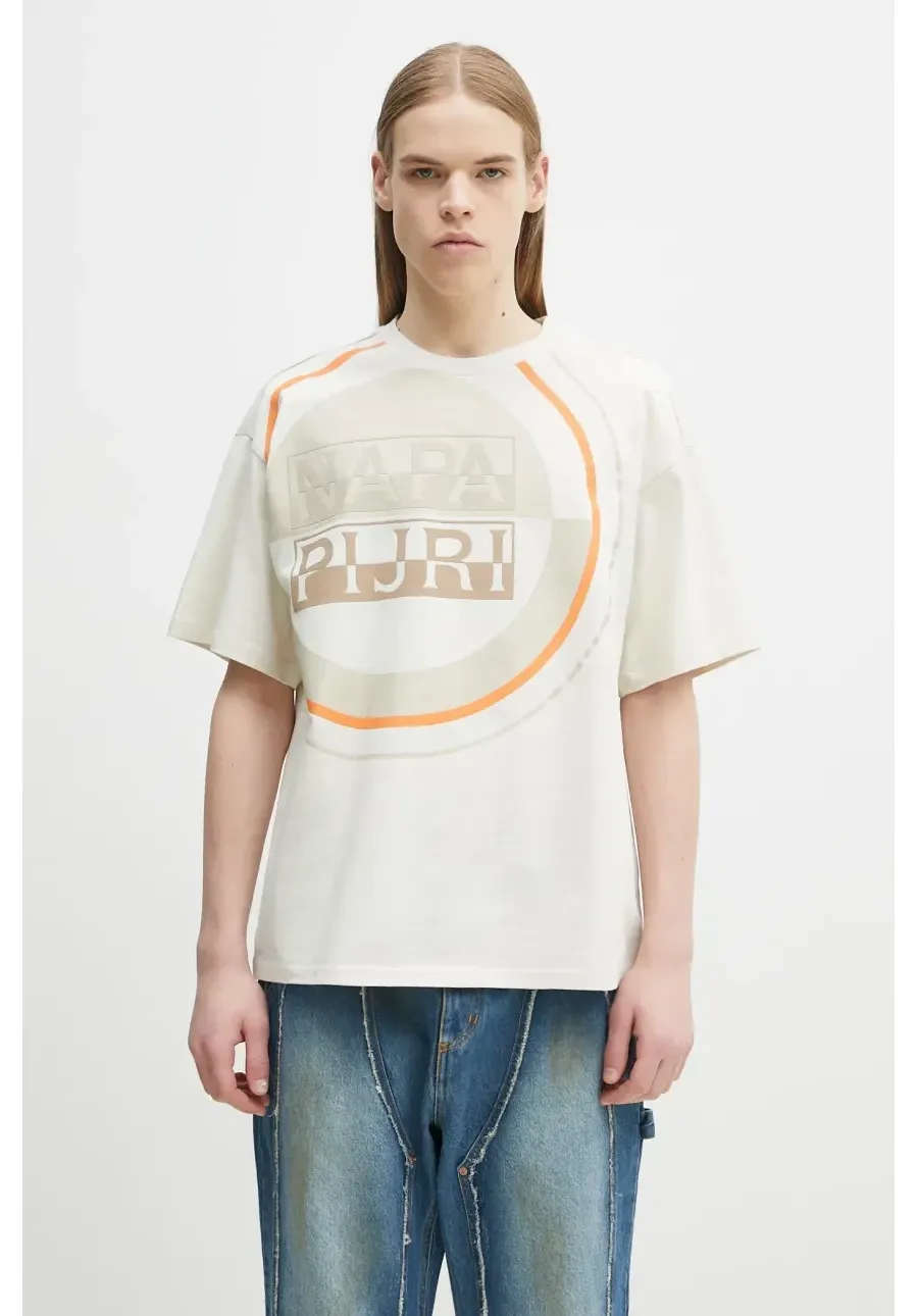 obrazek 1 Napapijri t-shirt bawełniany S-Tusco męski kolor beżowy z nadrukiem NP0A4IEEN1J1