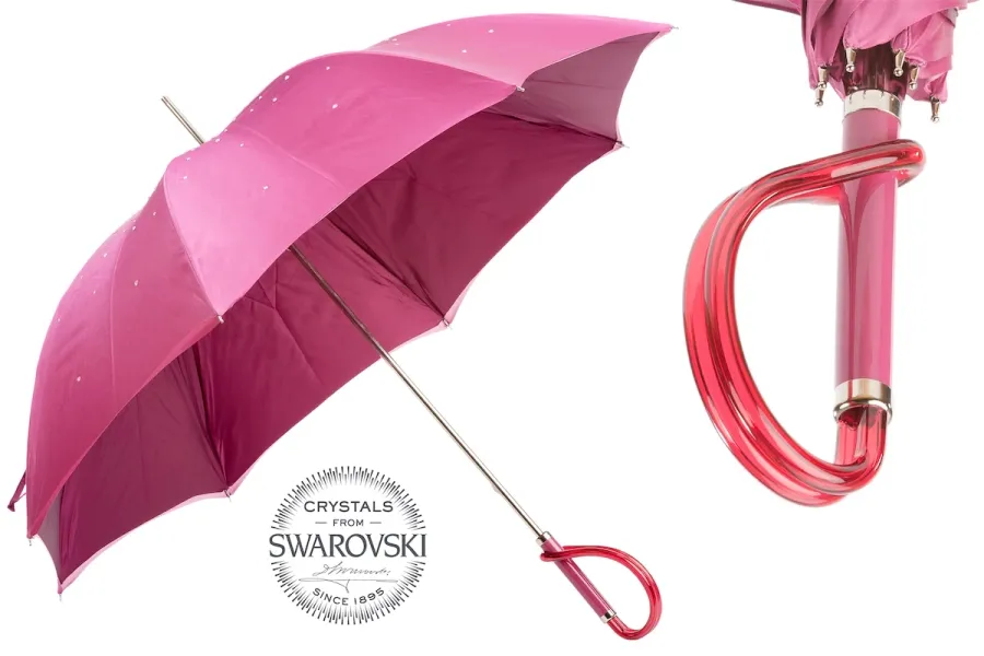 obrazek 1 Stylowy różowy parasol damski zdobiony kryształkami Swarovskiego – Pasotti
