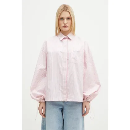 Zdjęcie Fiorucci koszula bawełniana Elasticated Balloon Sleeve damska kolor różowy relaxed z kołnierzykiem klasycznym W01FPTLO170CO01PN03