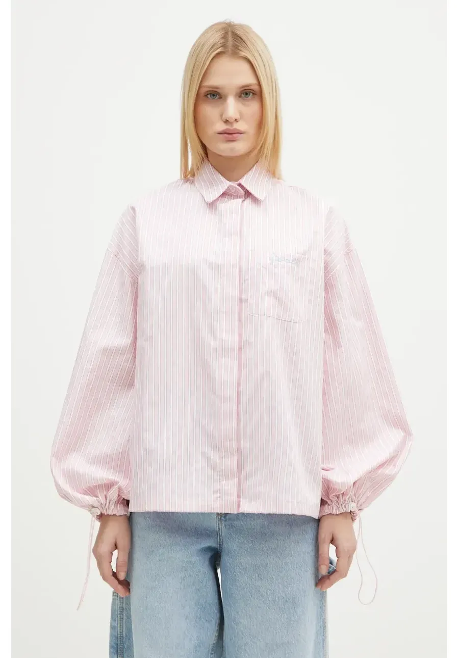 obrazek 1 Fiorucci koszula bawełniana Elasticated Balloon Sleeve damska kolor różowy relaxed z kołnierzykiem klasycznym W01FPTLO170CO01PN03