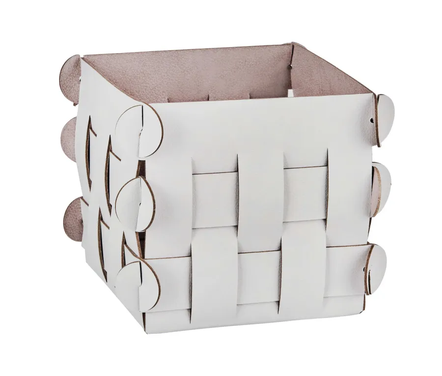 obrazek 1 Piękny mały skórzany koszyk Shlesser 13x13xH13 cm w kolorze perłowym