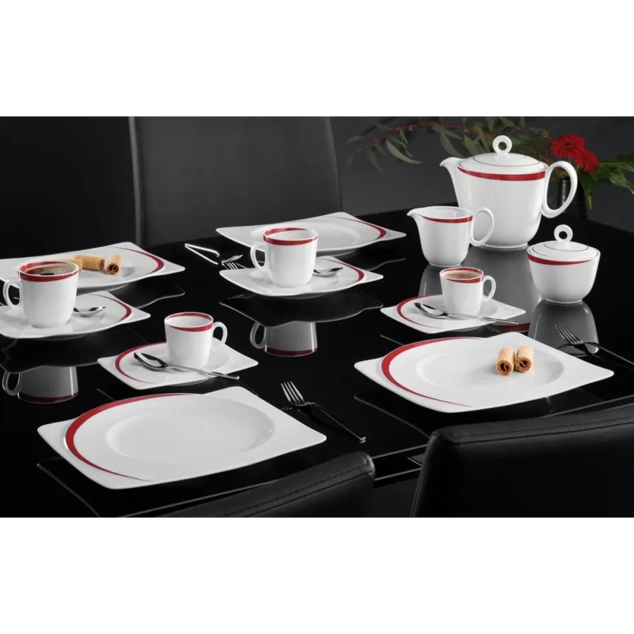 obrazek 3 Okrągły duży spodek z porcelany 17 cm z czerwonym wzorem - Seltmann Weiden