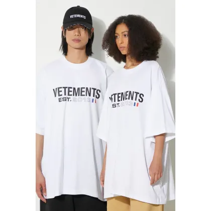 Zdjęcie VETEMENTS t-shirt bawełniany Flag Logo T-Shirt kolor biały z nadrukiem UE64TR160W
