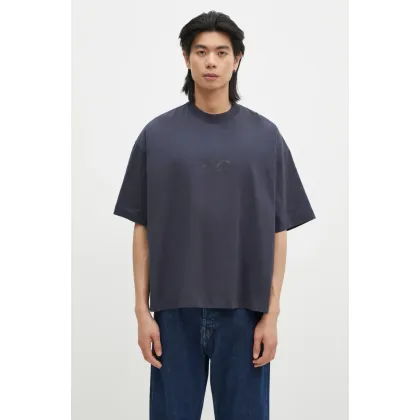 Zdjęcie VETEMENTS t-shirt bawełniany Oval Logo Cropped Boxy męski kolor granatowy z nadrukiem UA66TR600N