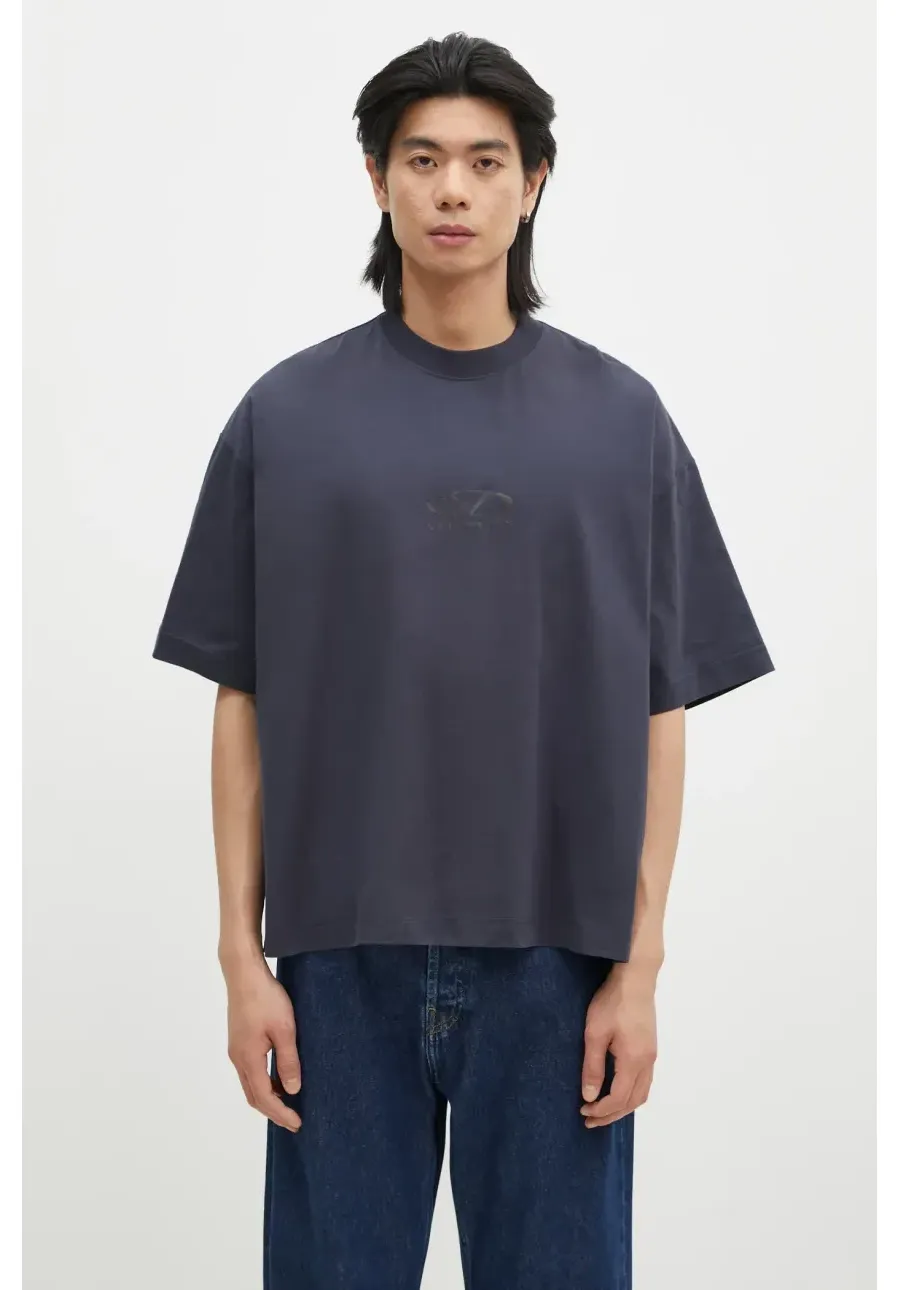obrazek 1 VETEMENTS t-shirt bawełniany Oval Logo Cropped Boxy męski kolor granatowy z nadrukiem UA66TR600N