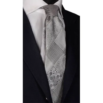 Zdjęcie Ciekawy, ręcznie szyty, szary krawat patchworkowy