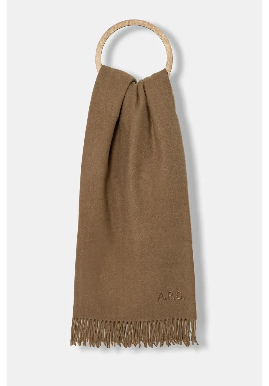 obrazek 1 A.P.C. szalik wełniany Echarpe Alix Brodee kolor brązowy gładki WOAFE-M15170