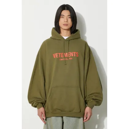 Zdjęcie VETEMENTS bluza Limited Edition Logo Hoodie kolor zielony z kapturem z nadrukiem UE64HD600Z