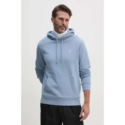 Zdjęcie Polo Ralph Lauren bluza bawełniana męska kolor niebieski z kapturem gładka 710916690