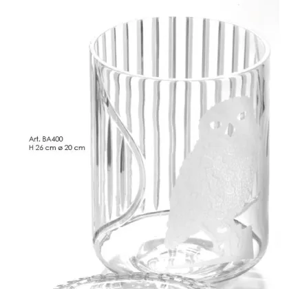 Zdjęcie Włoski kryształowy kosz na śmieci do łazienki z ręcznie grawerowaną figurką sowy – Il Paralume Marina