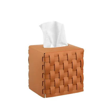 Zdjęcie Stylowe pudełko na chusteczki 12x12xH12 cm w kolorze karmelowego brązu