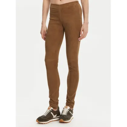 Zdjęcie Serge Pariente Spodnie skórzane Strechy Vs Brązowy Slim Fit