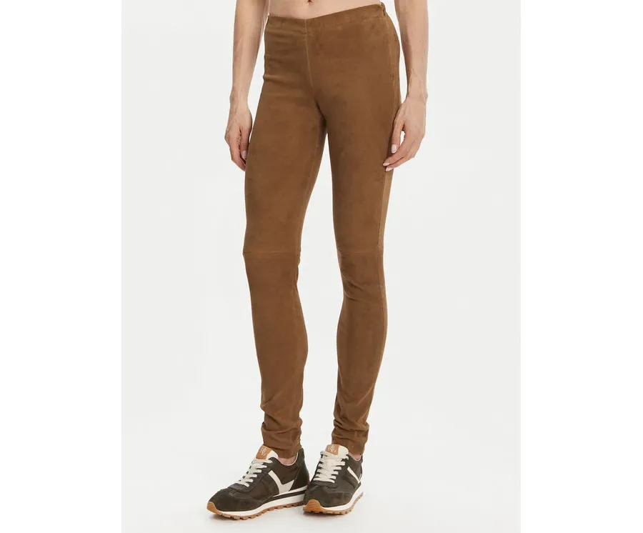 obrazek 1 Serge Pariente Spodnie skórzane Strechy Vs Brązowy Slim Fit