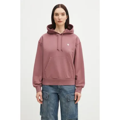 Zdjęcie Carhartt WIP bluza bawełniana Hooded Casey Sweatshirt damska kolor różowy z kapturem gładka I032644