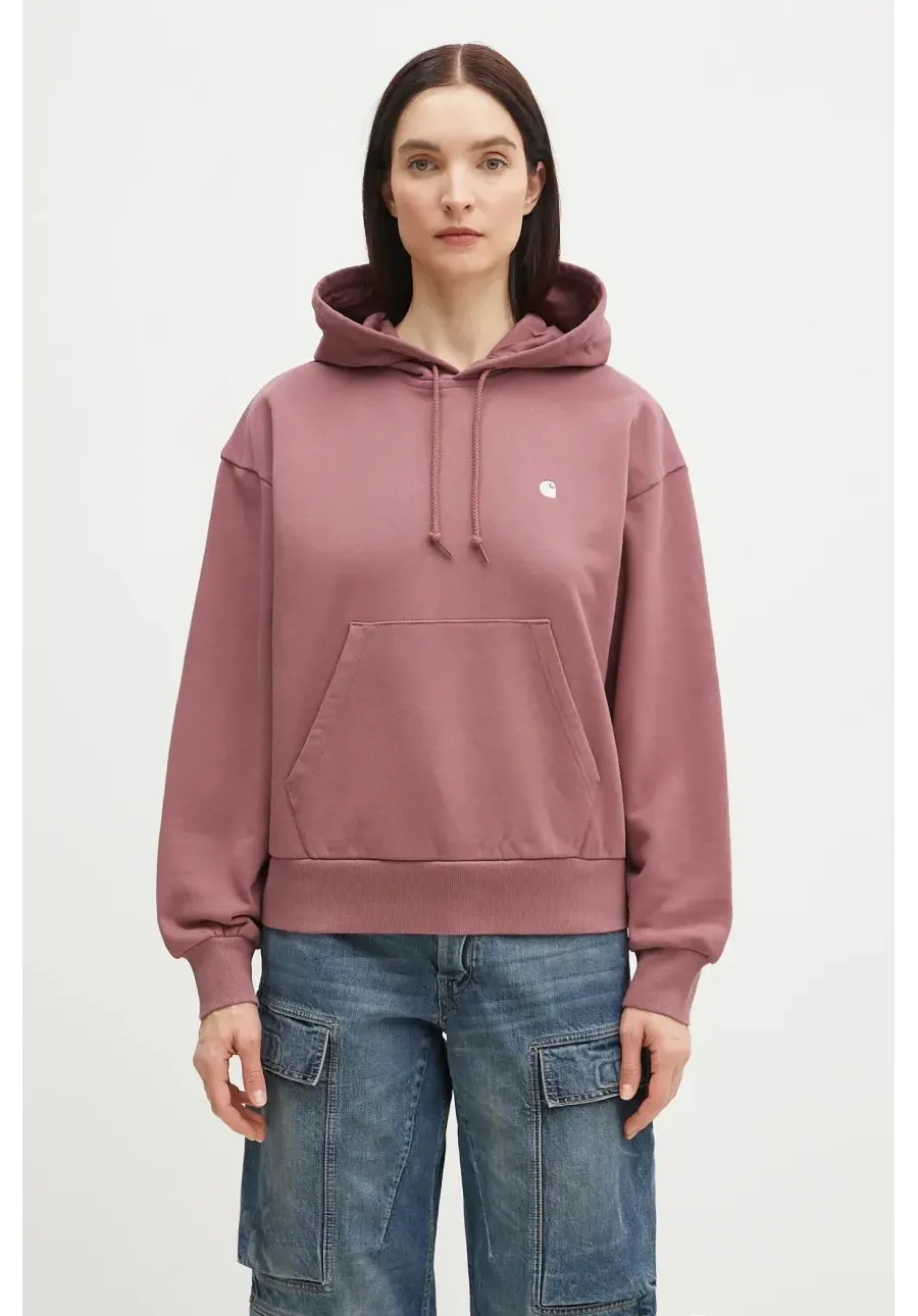 obrazek 1 Carhartt WIP bluza bawełniana Hooded Casey Sweatshirt damska kolor różowy z kapturem gładka I032644