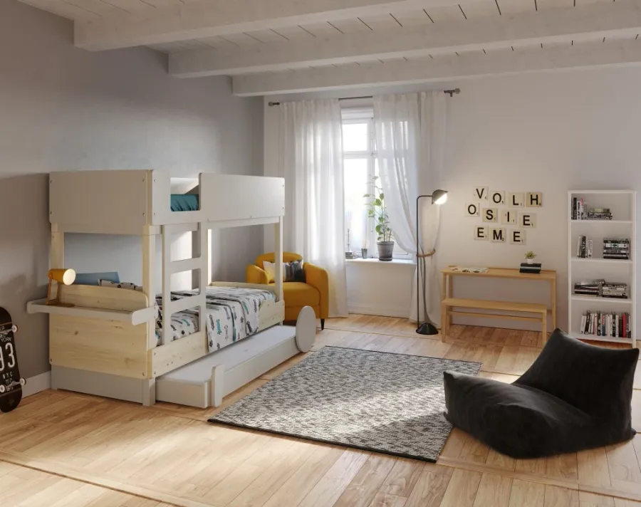 obrazek 7 Łóżko dziecięce piętrowe z rozwijanym zestawem i łóżkiem wysuwanym Montessori - Mathy by Bols