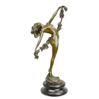 Zdjęcie Ekskluzywna rzeźba kobiety z kwiatami w stylu Art deco wykonana z brązu