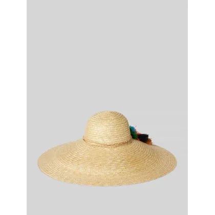 Zdjęcie Kapelusz słomiany z szerokim rondem i pomponami