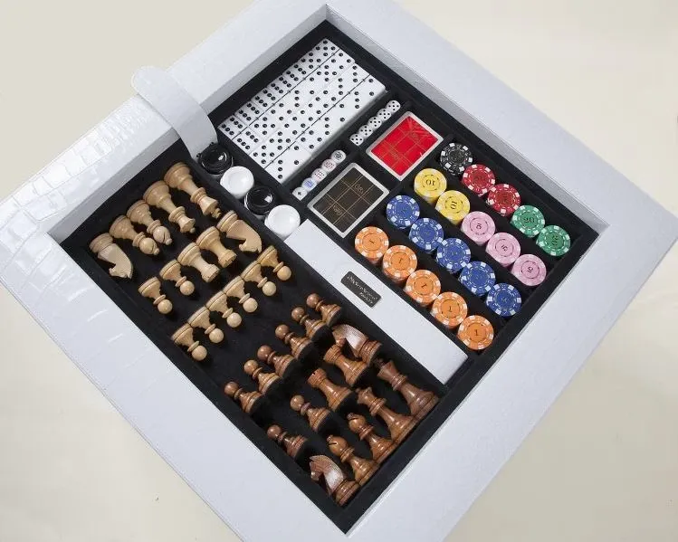 Picture Biało-skórzany stół multigame przystosowany do wielu gier