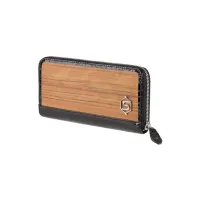 Picture Exclusive women's purse made of patent leather with a crocodile look and natural Amazaque wood
