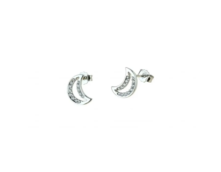 obrazek 1 Kolczyki z cyrkoniami i perforowanymi półksiężycami o wymiarach 10x8mm.