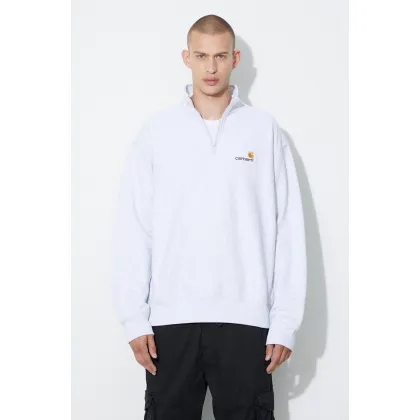 Zdjęcie Carhartt WIP bluza Half Zip American Script Sweat męska kolor szary z aplikacją I027014