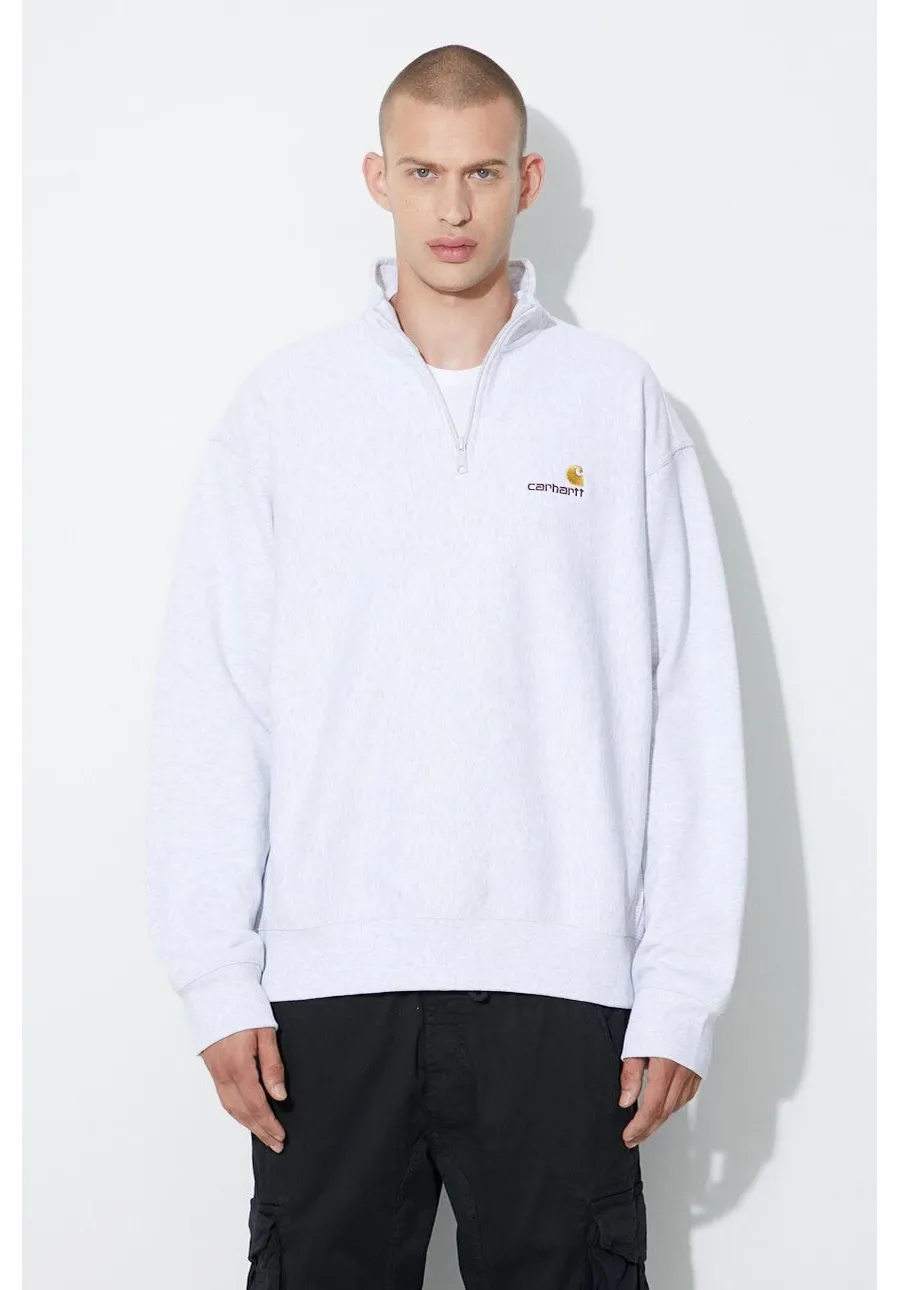 obrazek 1 Carhartt WIP bluza Half Zip American Script Sweat męska kolor szary z aplikacją I027014
