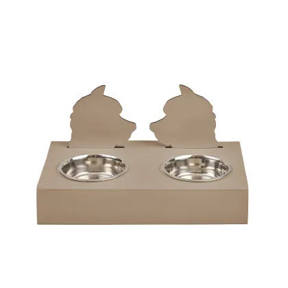 Zdjęcie Skórzany stojak na miski dla psa 40x22xH7,5 cm w kolorze cappuccino