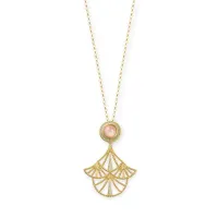 Picture Italian Necklace 18K Gold Plated Silver Laboratory Enamel Diamond and Gold Pink Opal
