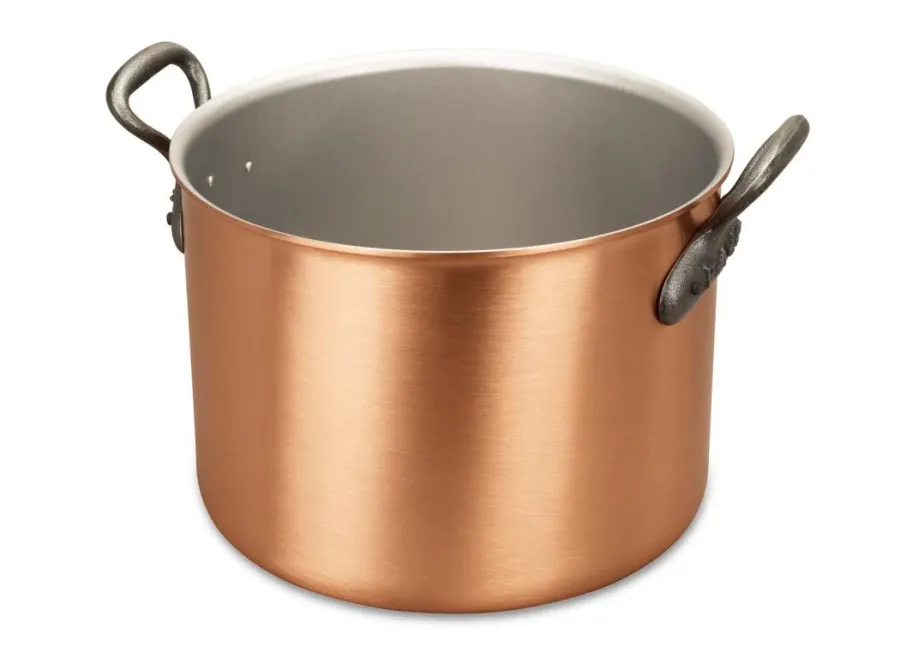 obrazek 1 Miedziany kociołek o średnicy 24 cm z żeliwnymi uchwytami