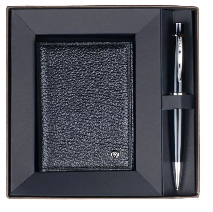obrazek 2 Klasyczny komplet podarunkowy w postaci skórzanego etui na karty i długopisu