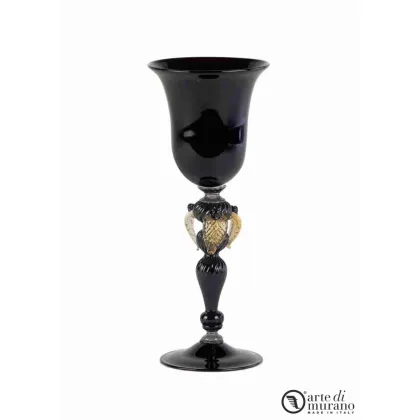 Zdjęcie Luksusowy czarny kielich zdobiony złotem ze szkła Murano