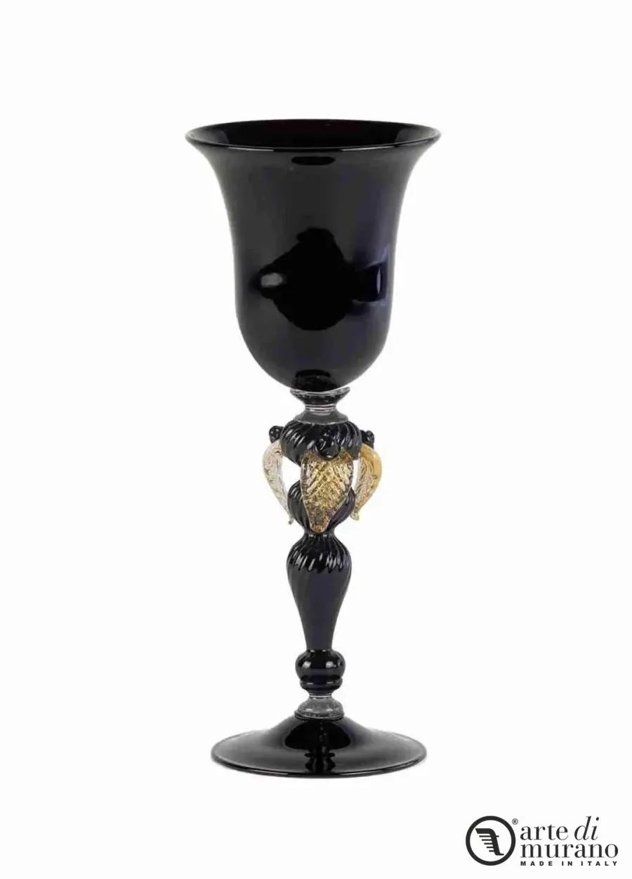 obrazek 1 Luksusowy czarny kielich zdobiony złotem ze szkła Murano