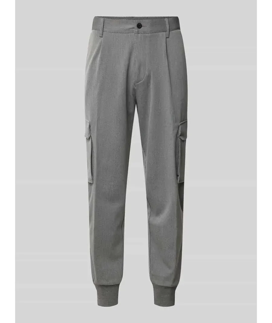 obrazek 1 Spodnie cargo o kroju tapered fit z fakturowanym wzorem model ‘Glavin’