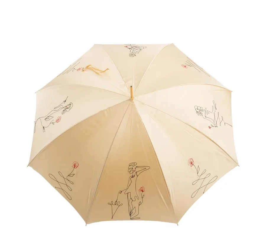 obrazek 3 Elegancki parasol damski w kolorze kości słoniowej zdobiony subtelnym motywem - Pasotti