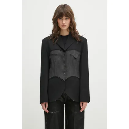 Zdjęcie Andersson Bell marynarka wełniana Corset Inserted Blazer kolor czarny jednorzędowa wzorzysta awa684w