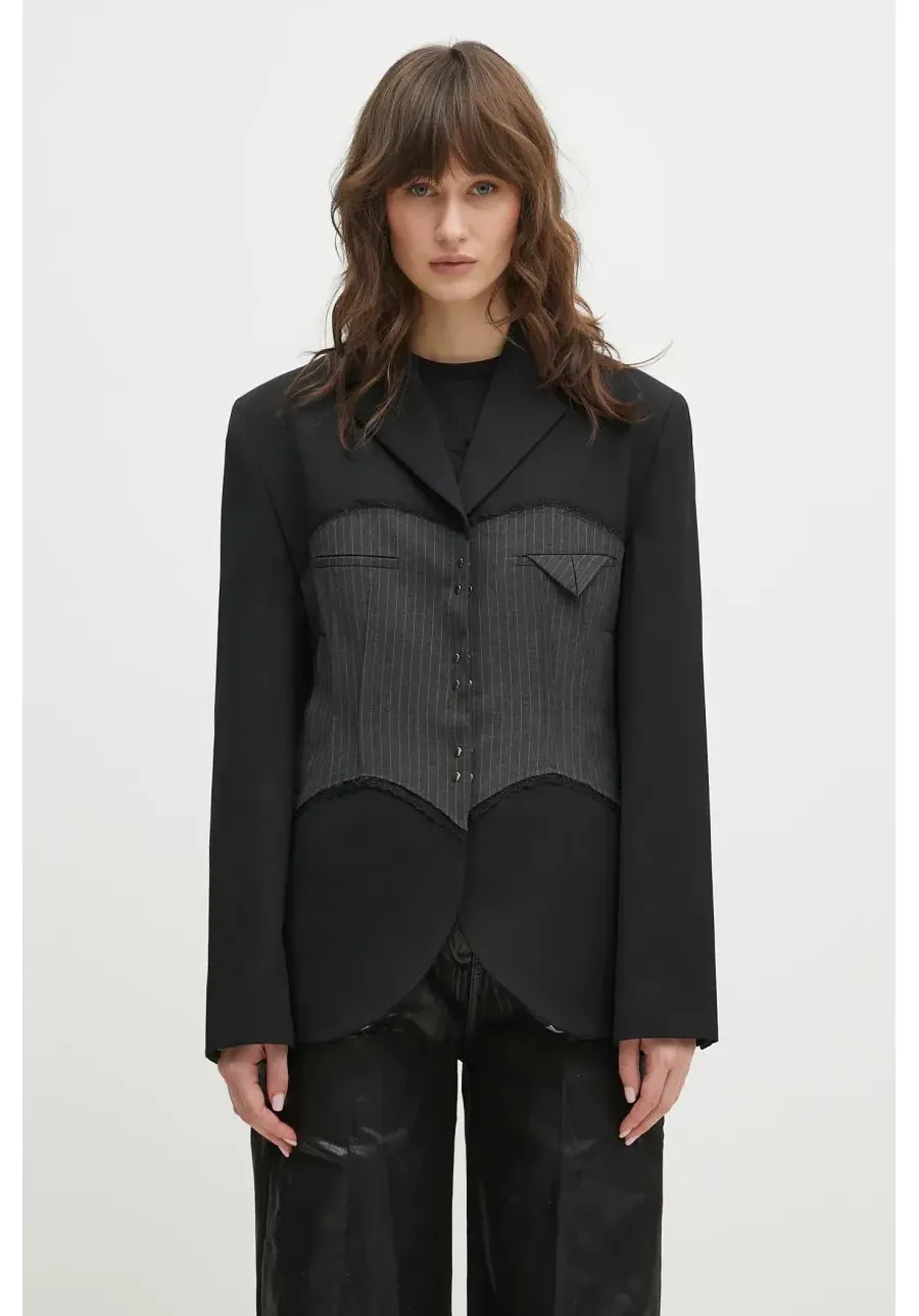 obrazek 1 Andersson Bell marynarka wełniana Corset Inserted Blazer kolor czarny jednorzędowa wzorzysta awa684w