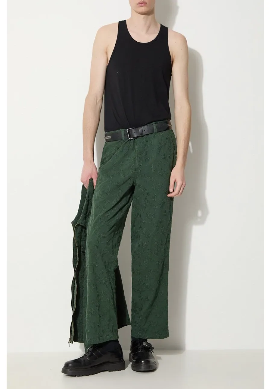 obrazek 1 Corridor spodnie bawełniane Floral Embroidered Trouser kolor zielony proste TR0076